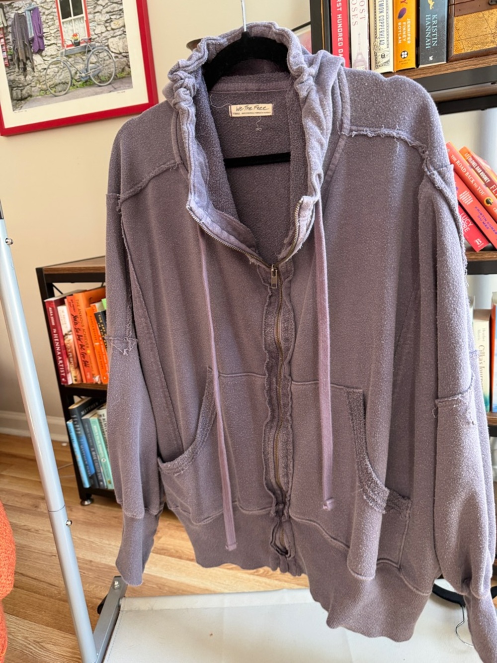 We The Free Light Gray/purple Zip Hoodie with Gold Zipper